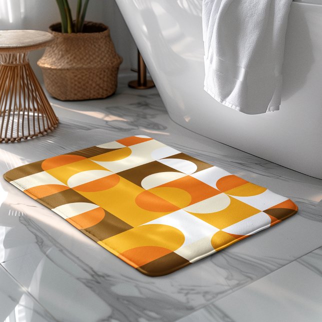 Tapis De Bain Brown blanc orange jaune demi-cercles Motif (Créateur téléchargé)
