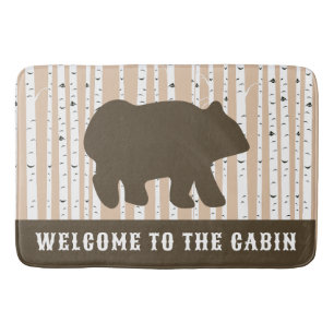Tapis De Bain Brown Ours Birch Trees Rustic Lodge Cabine