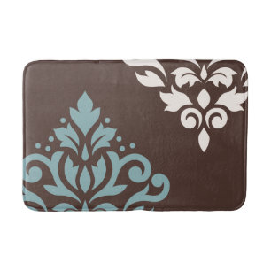 Tapis De Bain Brun de crème de l'art I Teal de damassé de