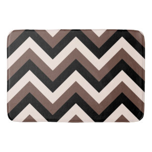 Tapis De Bain Brun de noir de crème de motif de zigzag
