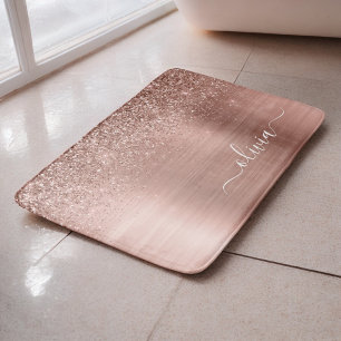 Tapis De Bain Brushed metal rose Gold Pink Glitter Monogram
