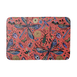 Tapis De Bain Bugs de Doodle sur corail rouge
