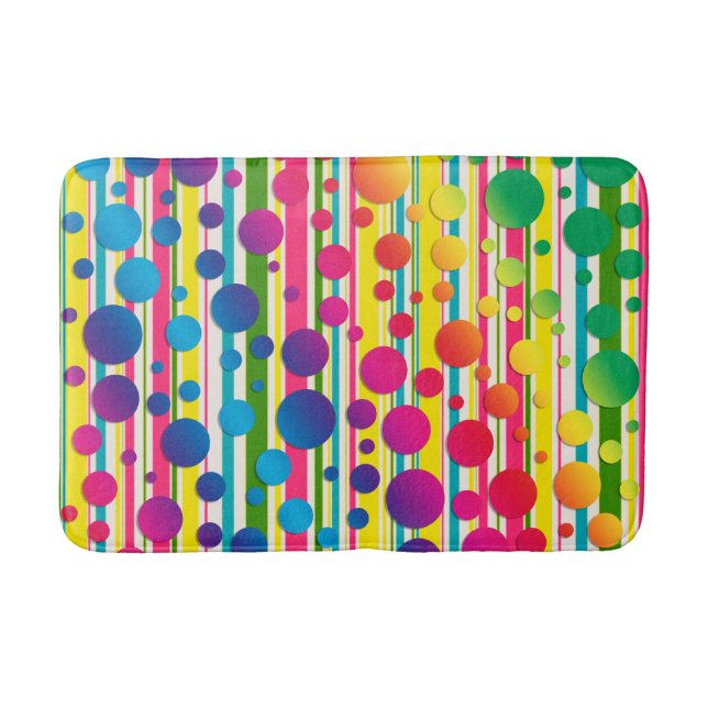 Tapis De Bain [Bulles beatnik] rétro arc-en-ciel rayé de point (Devant)