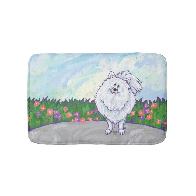 Tapis De Bain Cadeaux et accessoires Poméraniens blancs (Devant)