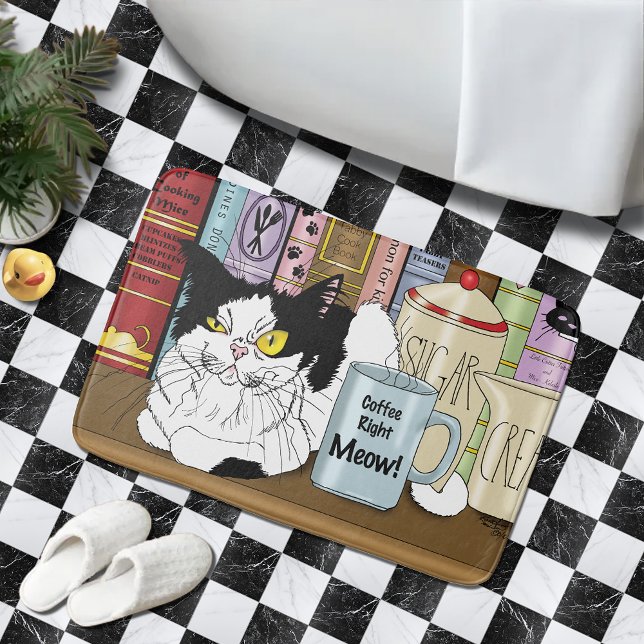 Tapis De Bain Café Tuxedo Chat amusant (Créateur téléchargé)