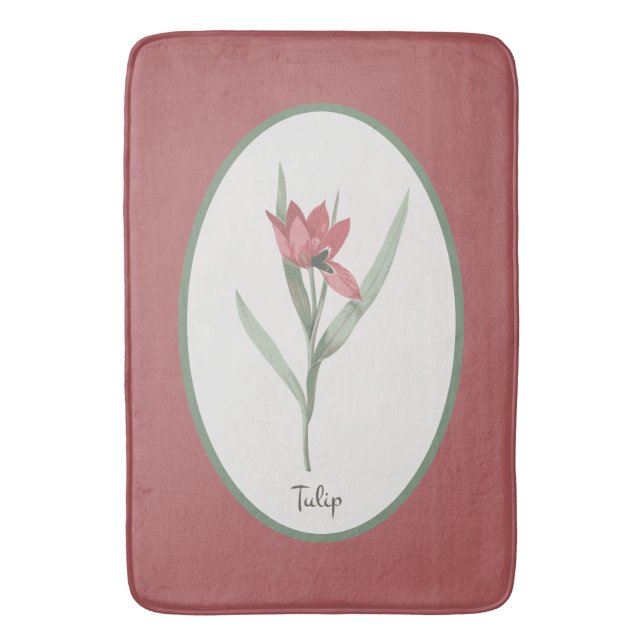 Tapis De Bain Caméo vintage de la fleur de tulipe rouge (devant Vertical)