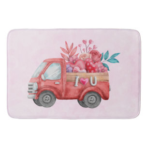 Tapis De Bain Camion d'amour mignon avec Coeur Cargo Aquarelle