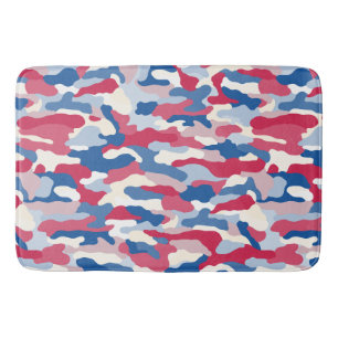 Tapis De Bain Camouflage rouge blanc et bleu