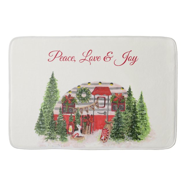 Tapis De Bain Camper de remorque de Noël Peace, Love & Jove (Devant)