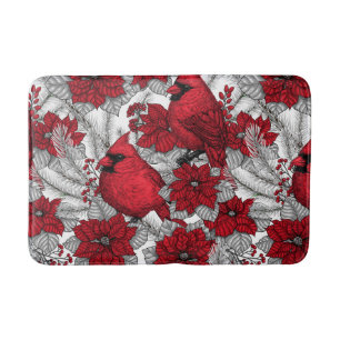 Tapis De Bain Cardinaux et poinsettia en rouge et blanc