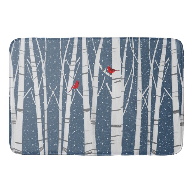 Tapis De Bain Cardinaux rouges dans les flocons de neige (Devant)