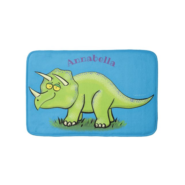 Tapis De Bain Caricature de dinosaure de triceratops vert mignon (Devant)