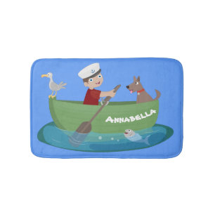 Tapis De Bain Caricature de voilier et de canot à rames garçon m
