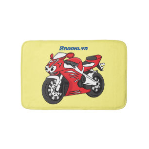 Tapis De Bain Caricature moto de sport rouge mou