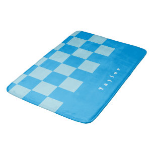 Tapis De Bain Carré bleu foncé et clair bloque motif