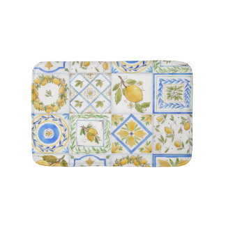 Tapis De Bain Carré Motif Sicilienne Lemons Watercolor
