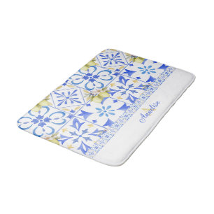 Tapis De Bain Carreau bleu motif français Country Lemon Monogram