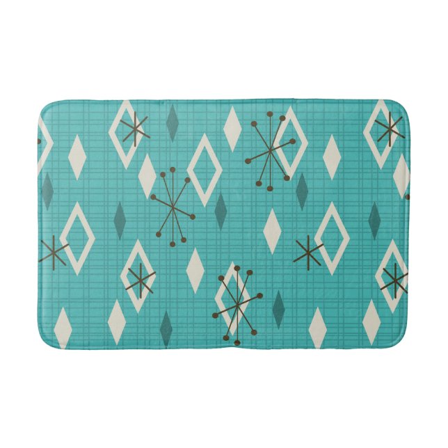 Tapis De Bain Carreau du milieu du siècle Starbursts Turquoise (Devant)