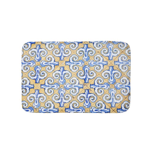 Tapis De Bain Carreaux espagnols - Azulejo Bleu, Jaune et Blanc (Devant)