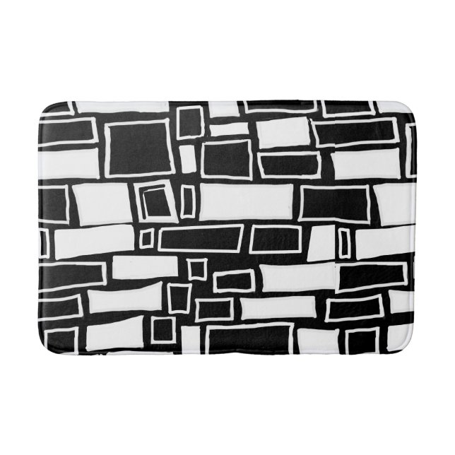 Tapis De Bain Carreaux géométriques noirs blancs Abstraits (Devant)