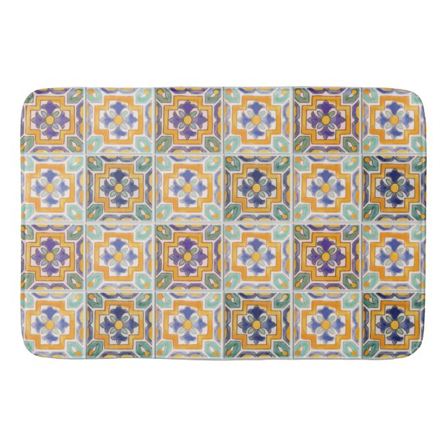 Tapis De Bain Carrelage bleu-orange (Devant)