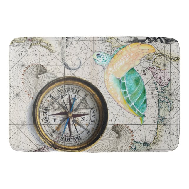Tapis De Bain Carte des tortues de mer Beige (Devant)