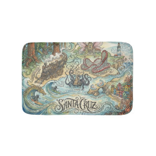Tapis De Bain Carte illustrée de Santa Cruz Californie Mythique
