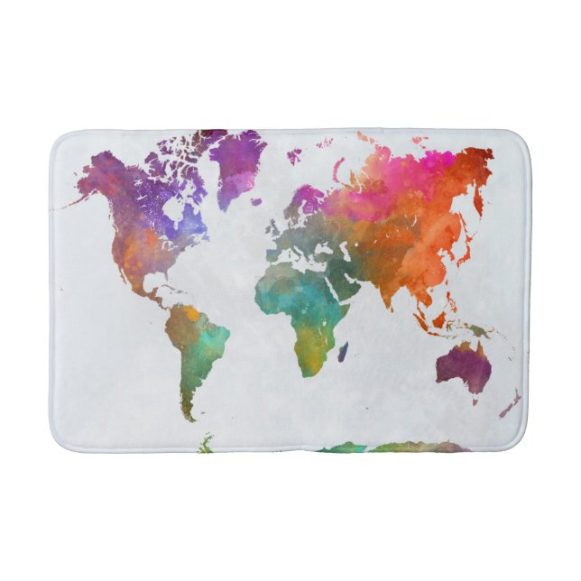 Tapis De Bain Carte Mondiale De L'Aquarelle (Devant)