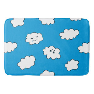 Tapis De Bain Cartoon bleu ciel amusant nuages