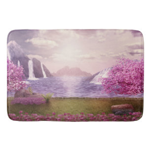 Tapis De Bain Cascades et cerisiers autour d'un lac