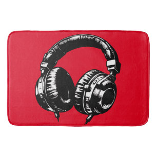 Tapis De Bain Casque Audio pour Musique Noir DJ