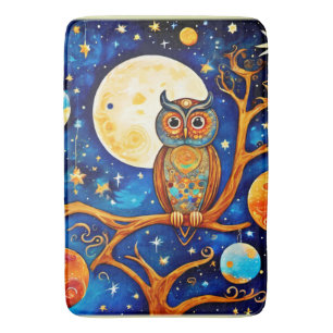 Tapis De Bain Céleste de Chouette lunaire : Étoiles, Lune, Planè