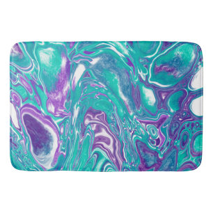 Tapis De Bain Cellules d'art fluide en marbre turquoise et pourp