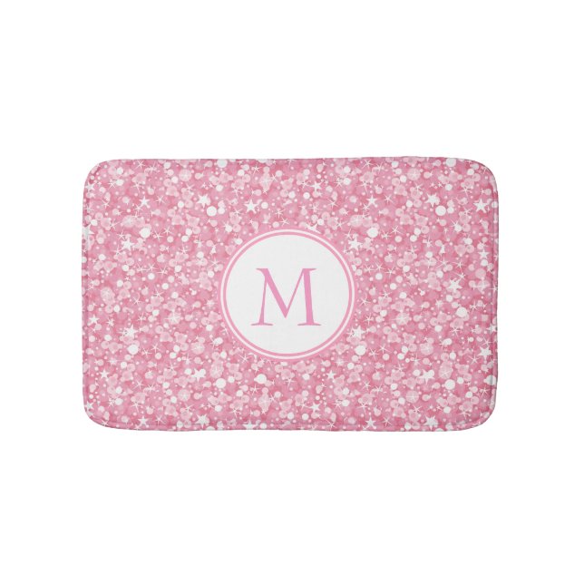Tapis De Bain Cercle blanc de Parties scintillant rose monogramm (Devant)