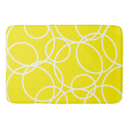 Tapis De Bain Cercles blancs géométriques Jaune Moderne Abstrait