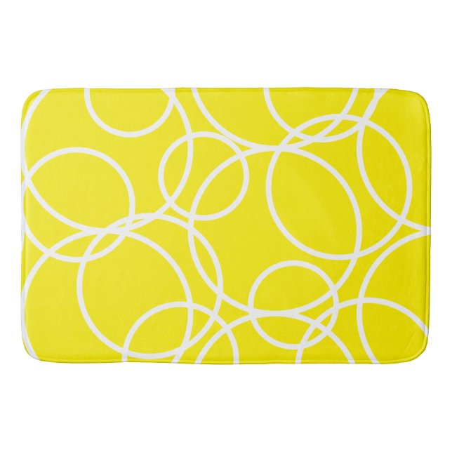 Tapis De Bain Cercles blancs géométriques Jaune Moderne Abstrait (Devant)
