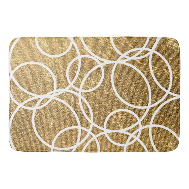 Tapis De Bain Cercles blancs géométriques Parties scintillant or (Devant)