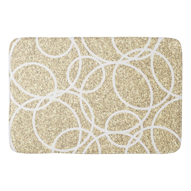 Tapis De Bain Cercles blancs géométriques Parties scintillant or (Devant)