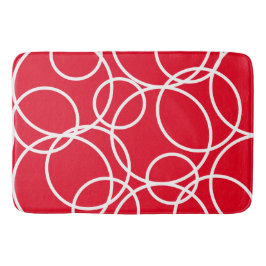 Tapis De Bain Cercles blancs géométriques Rouge moderne Abstrait