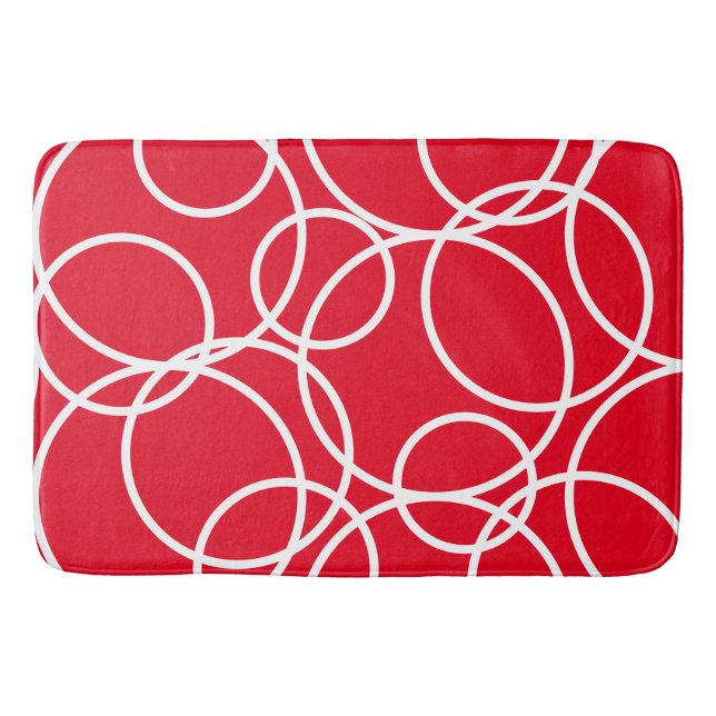 Tapis De Bain Cercles blancs géométriques Rouge moderne Abstrait (Devant)