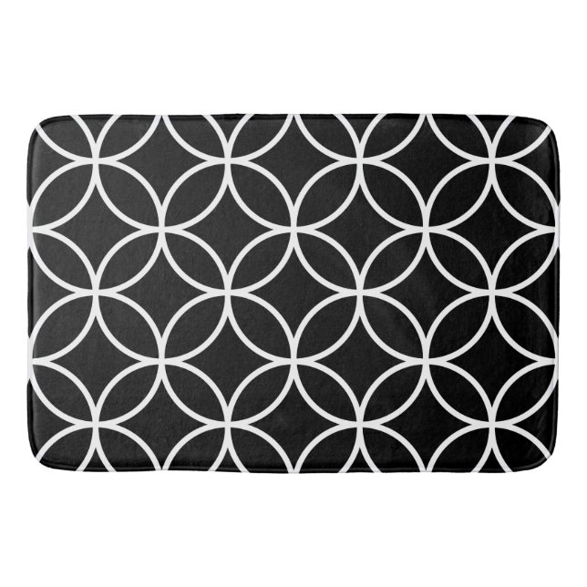 Tapis De Bain Cercles d'interconnexion Grand Motif blanc sur noi (Devant)