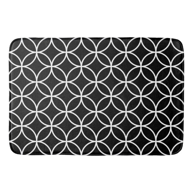 Tapis De Bain Cercles d'interconnexion Motif blanc sur noir (Devant)