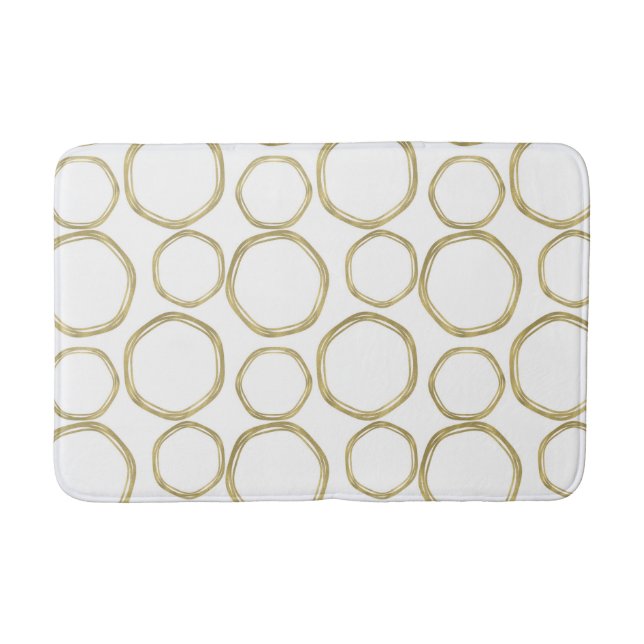 Tapis De Bain Cercles dorés sur fond blanc moderne (Devant)