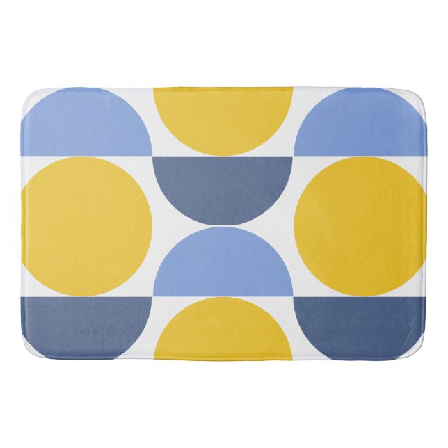 Tapis De Bain Cercles géométriques modernes bleu et jaune (Devant)
