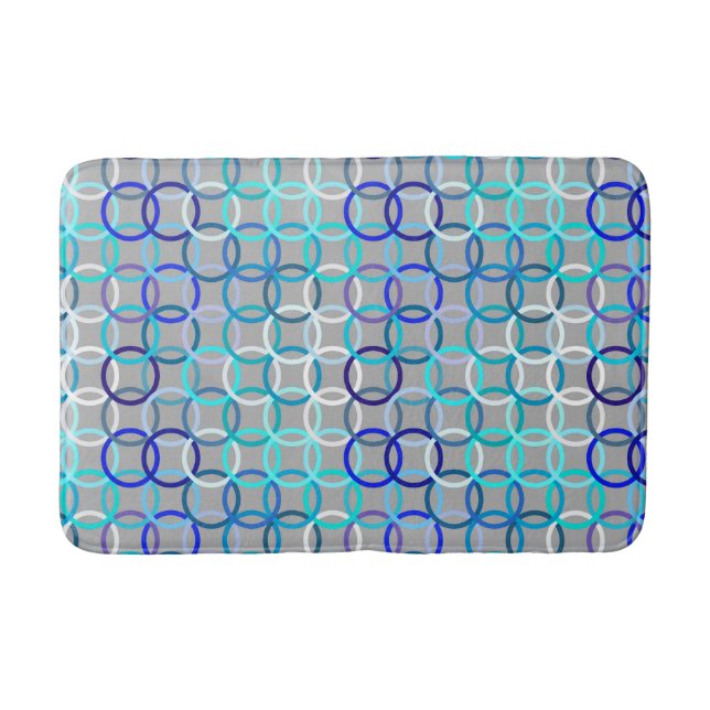 Tapis De Bain Cercles modernes du milieu du siècle, gris, bleu e (Devant)