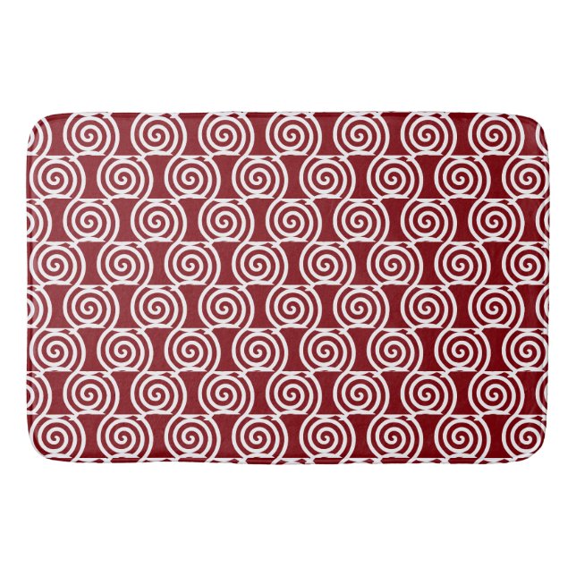 Tapis De Bain Cercles spiraux Abstraits en Bourgogne & Bain Blan (Devant)