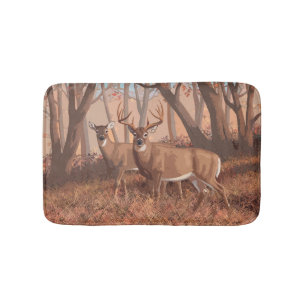 Tapis De Bain Cerf De Virginie Dans La Forêt Style Rétro Nature