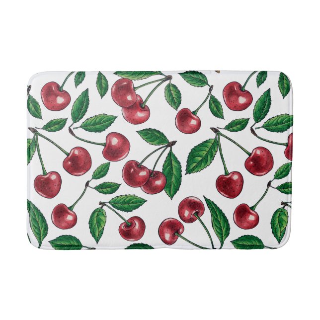 Tapis De Bain Cerises rouges sur blanc (Devant)