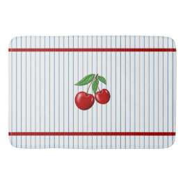 Tapis De Bain Cerises rouges sur Bleu Motif graphique