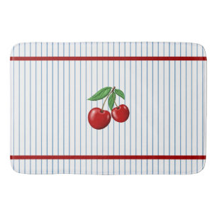 Tapis De Bain Cerises rouges sur Bleu Motif graphique